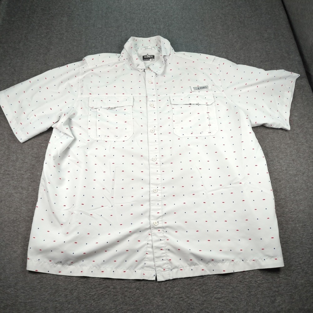 Habit Shirt Mens 3XL White Fishing Vented Outdoor All Over Print Boating